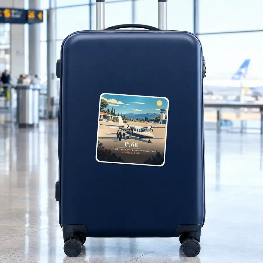 Vulcanair P.68 - 3D + Name - Square Sticker - Suitcase