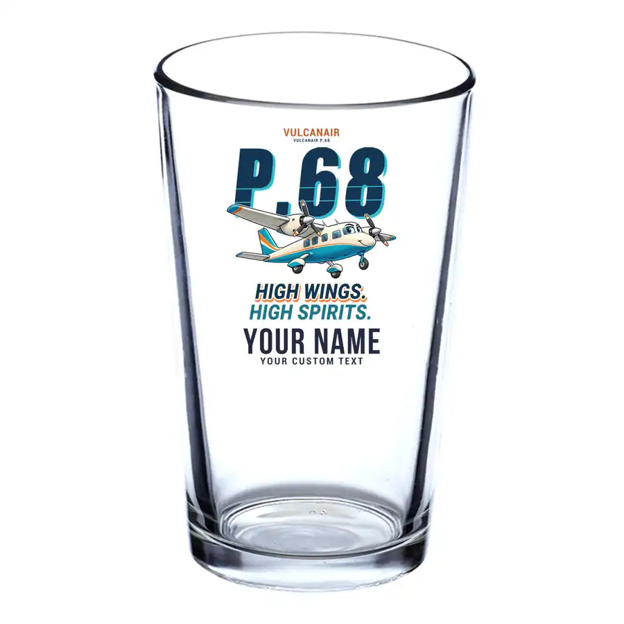 Vulcanair P.68 - Cartoon + Name - Beer & Water Glass