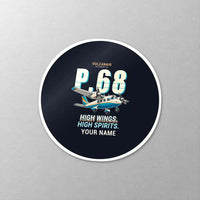 Thumbnail for Vulcanair P.68 - Cartoon + Name - Circle Sticker - Close-up