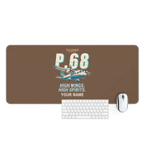 Thumbnail for Vulcanair P.68 - Cartoon + Name - Desk Mat - Brown