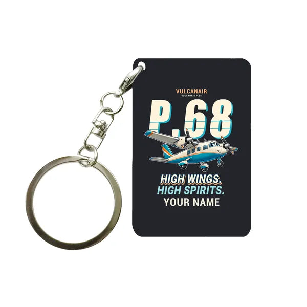 Vulcanair P.68 - Cartoon + Name - Key Chain - Black