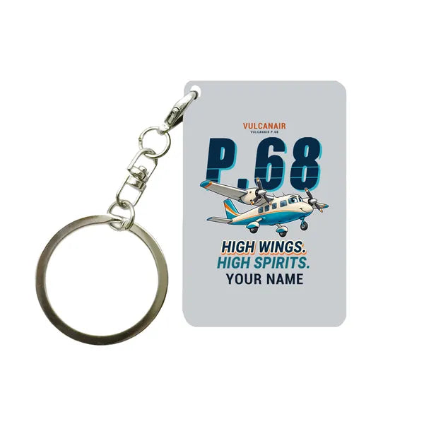 Vulcanair P.68 - Cartoon + Name - Key Chain - Light Gray
