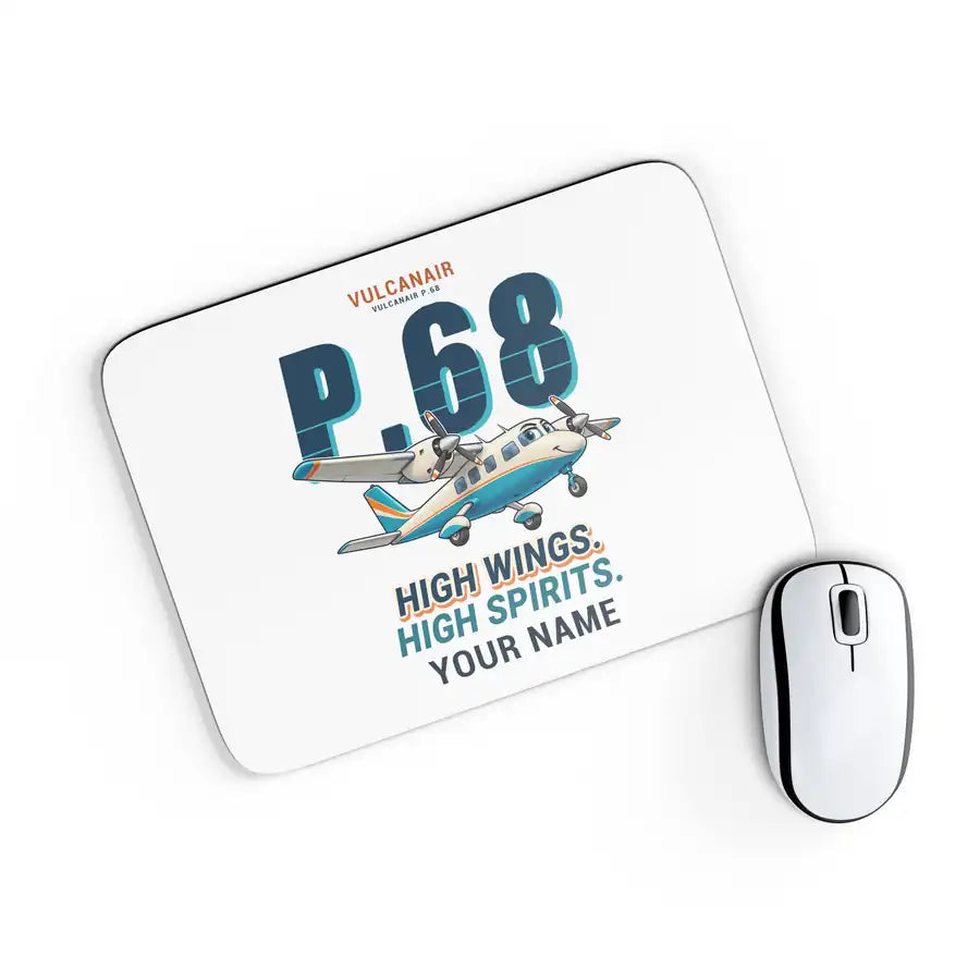 Vulcanair P.68 - Cartoon + Name - Mouse Pad - White