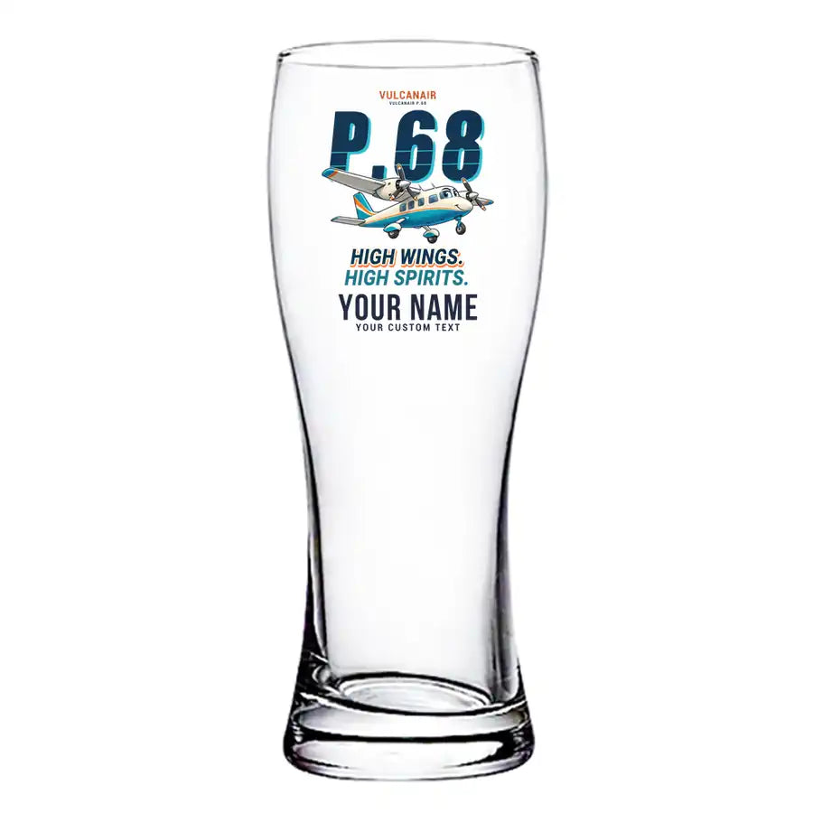 Vulcanair P.68 - Cartoon + Name - Pilsner Beer Glass