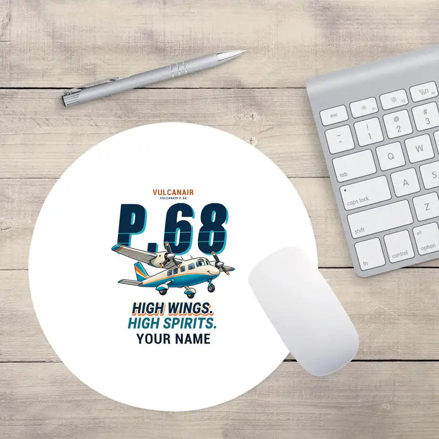 Vulcanair P.68 - Cartoon + Name - Round Mouse Pad - White