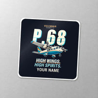 Thumbnail for Vulcanair P.68 - Cartoon + Name - Square Sticker - Close-up