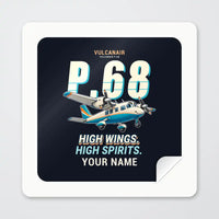 Thumbnail for Vulcanair P.68 - Cartoon + Name - Square Sticker - Peel