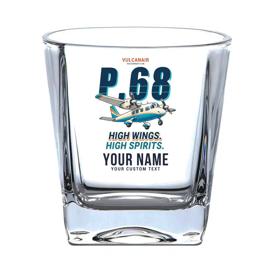 Vulcanair P.68 - Cartoon + Name - Whiskey Glass