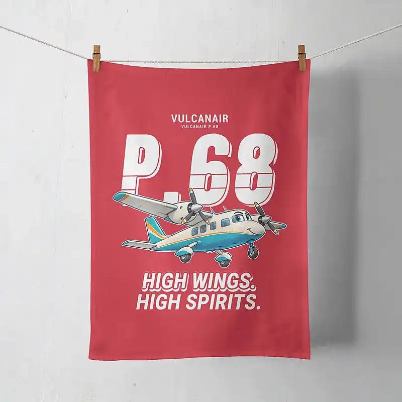Vulcanair P.68 - Cartoon - Towel - Red