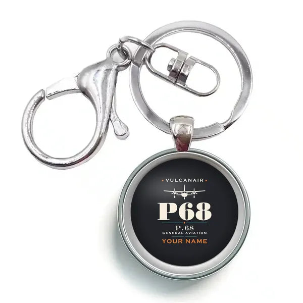 Vulcanair P.68 - Heritage + Name - Circle Key Chain - Black