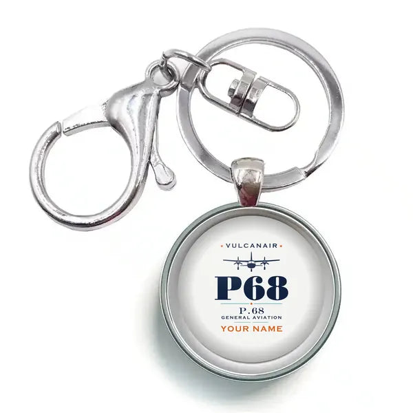 Vulcanair P.68 - Heritage + Name - Circle Key Chain - White