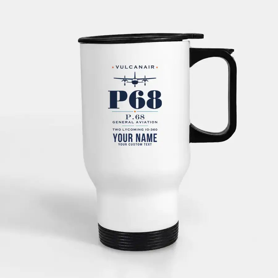 Vulcanair P.68 - Heritage + Name - Stainless Steel with Holder - White