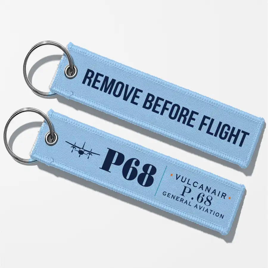Vulcanair P.68 Aviator Key Chains - Light Blue - Heritage - Remove Before Flight