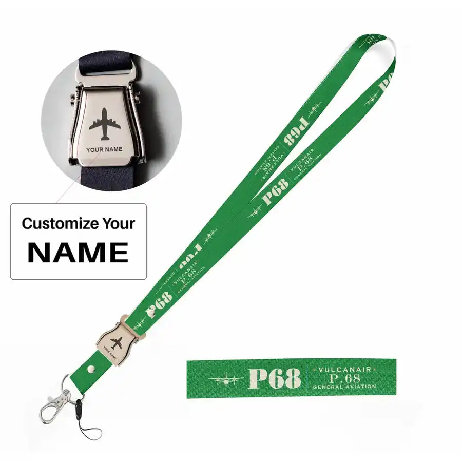 Vulcanair P.68 Lanyard & ID Holders seat belt lanyard - Heritage - Green with name