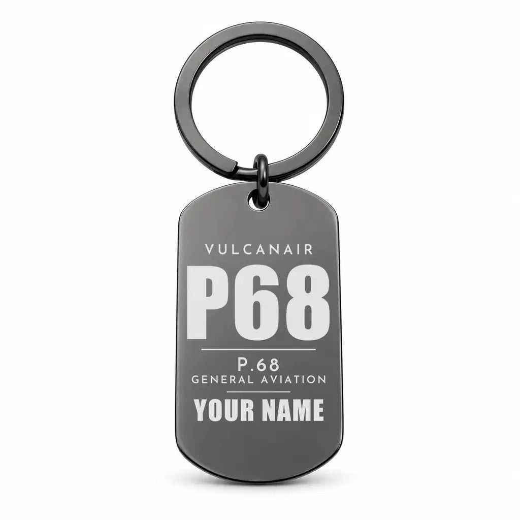 Vulcanair P.68 - Key Chain - Tag + Name - Black