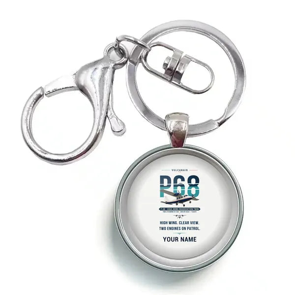 Vulcanair P.68 - Original + Name - Circle Key Chain - White