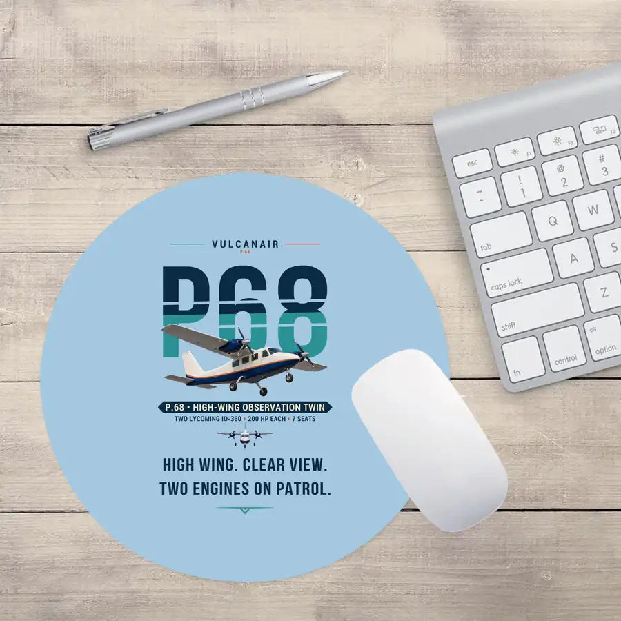 Vulcanair P.68 - Original - Round Mouse Pad - Light Blue