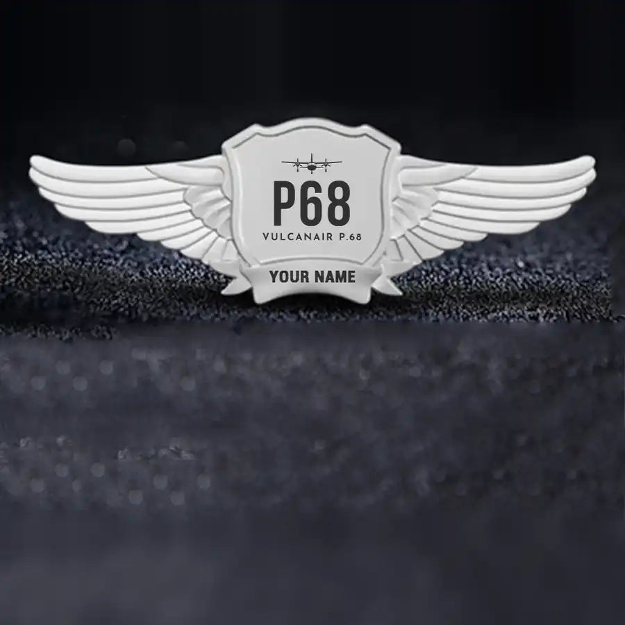 Vulcanair P.68 Pilot Wing Badge - Silver + Name