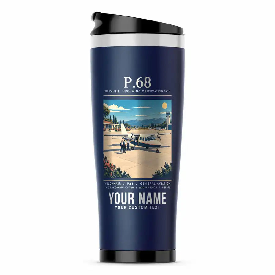 Vulcanair P.68 - Poster + Name - Stainless Steel (No Holder) - Dark Blue