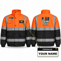 Thumbnail for Vulcanair P.68 Reflective Winter Jackets - Cartoon + Name - Orange & Navy