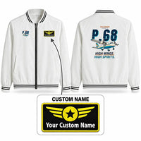 Thumbnail for Vulcanair P.68 Stylish Jackets - Baseball Collar - Cartoon + Name - White