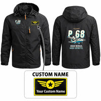 Thumbnail for Vulcanair P.68 Stylish Jackets - Hooded Windbreaker - Cartoon + Name - Black