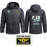 Thumbnail for Vulcanair P.68 Stylish Jackets - Hooded Windbreaker - Cartoon + Name - Charcoal