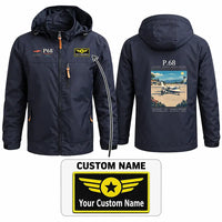 Thumbnail for Vulcanair P.68 Stylish Jackets - Hooded Windbreaker - Poster + Name - Navy Blue