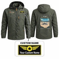 Thumbnail for Vulcanair P.68 Stylish Jackets - Hooded Windbreaker - Poster + Name - Olive Green
