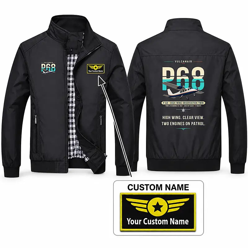 Vulcanair P.68 Stylish Jackets - Stand Collar - Original + Name - Black