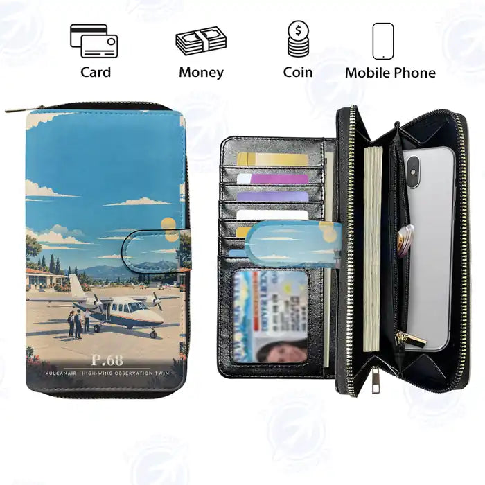 Vulcanair P.68 Leather Wallets - Zip Long Wallet - 3D