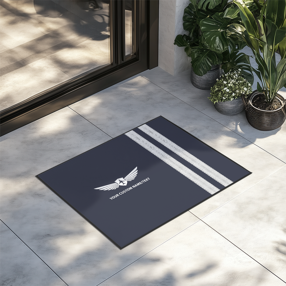 Your Custom Name or Text & "SILVER" Epaulettes (2 Lines) Designed Door Mats