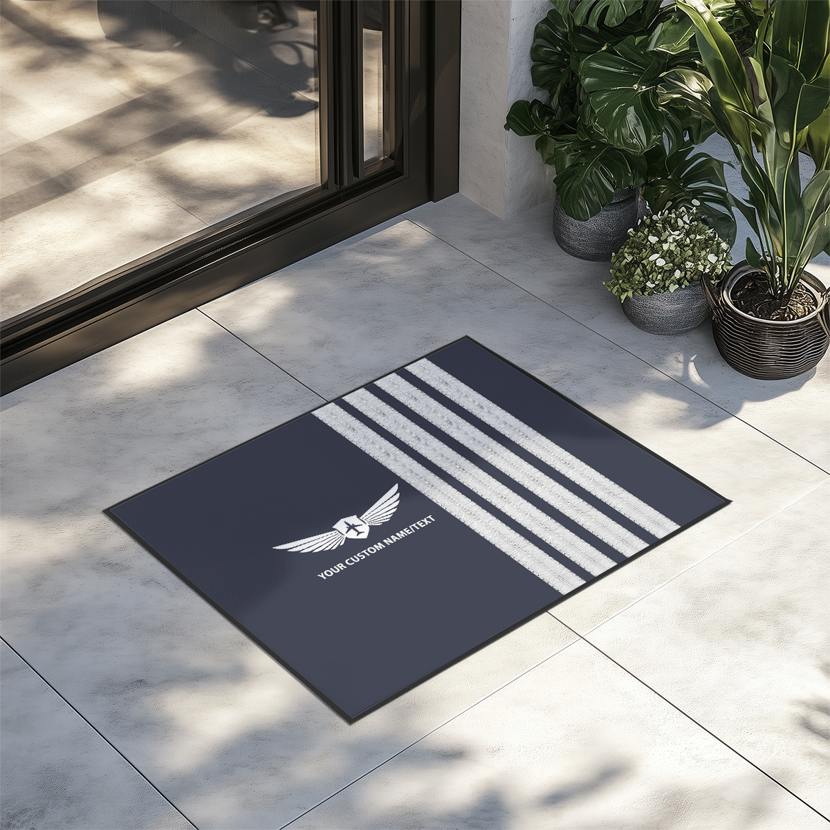 Your Custom Name or Text & "SILVER" Epaulettes (4 Lines) Designed Door Mats