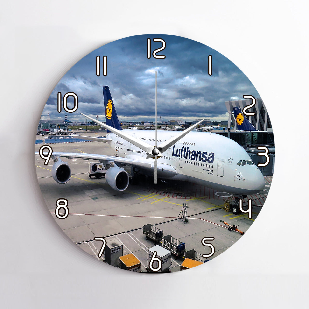Lufthansa's A380 At The Gate Printed Wall Clocks
