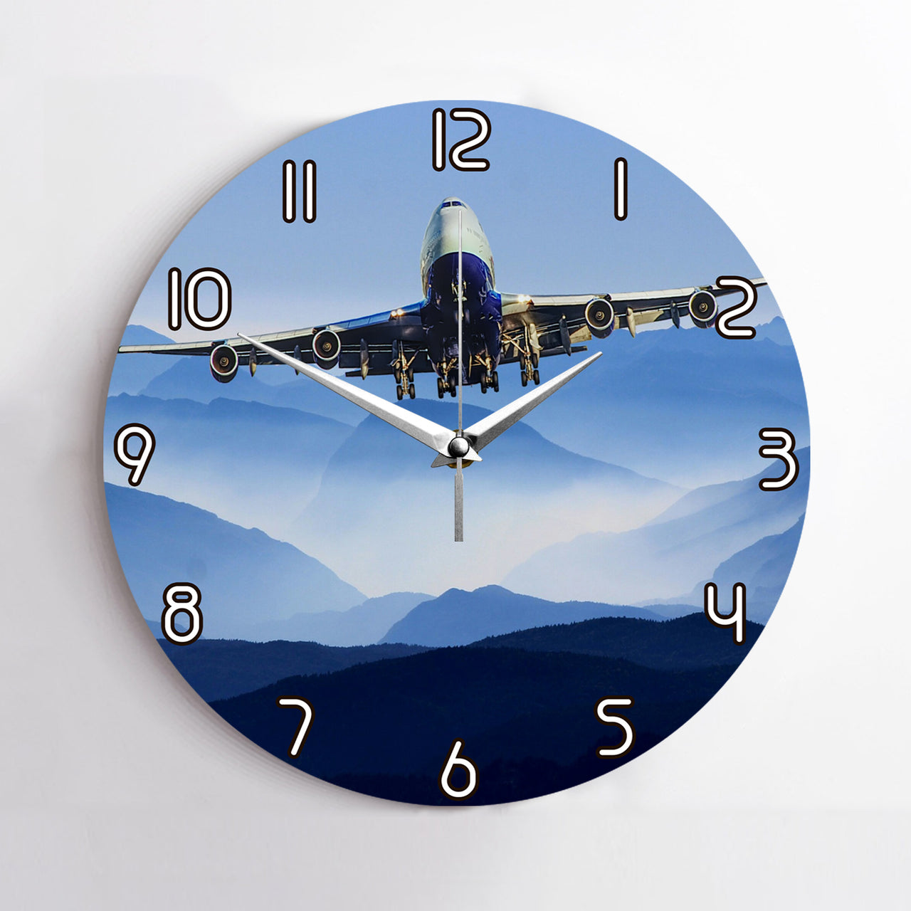 Landing Boeing 747 From Front Printed Wall Clocks