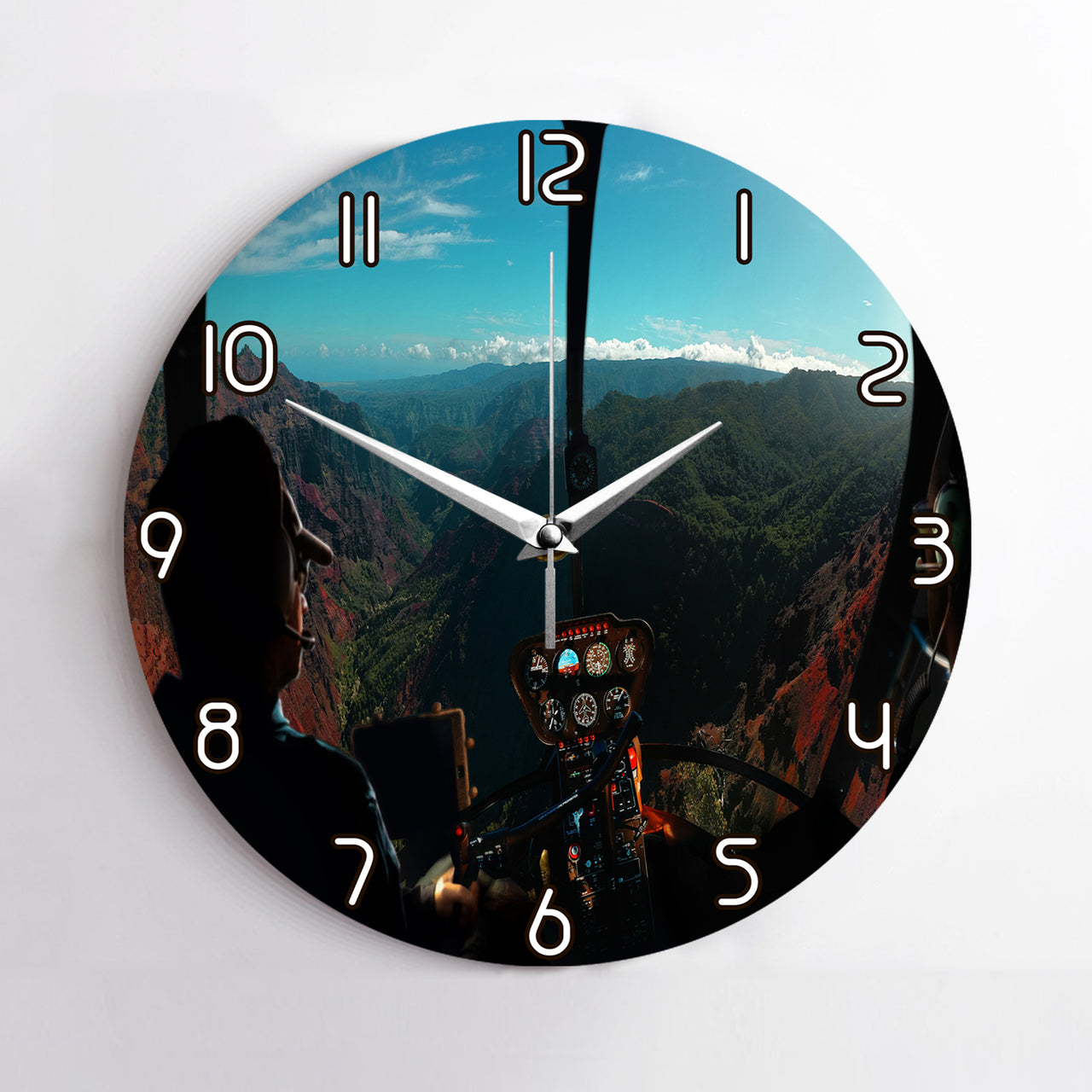 Beautiful Scenary Through Helicopter Cockpit Printed Wall Clocks