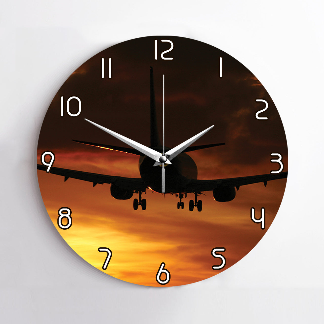 Beautiful Aircraft Landing at Sunset Printed Wall Clocks