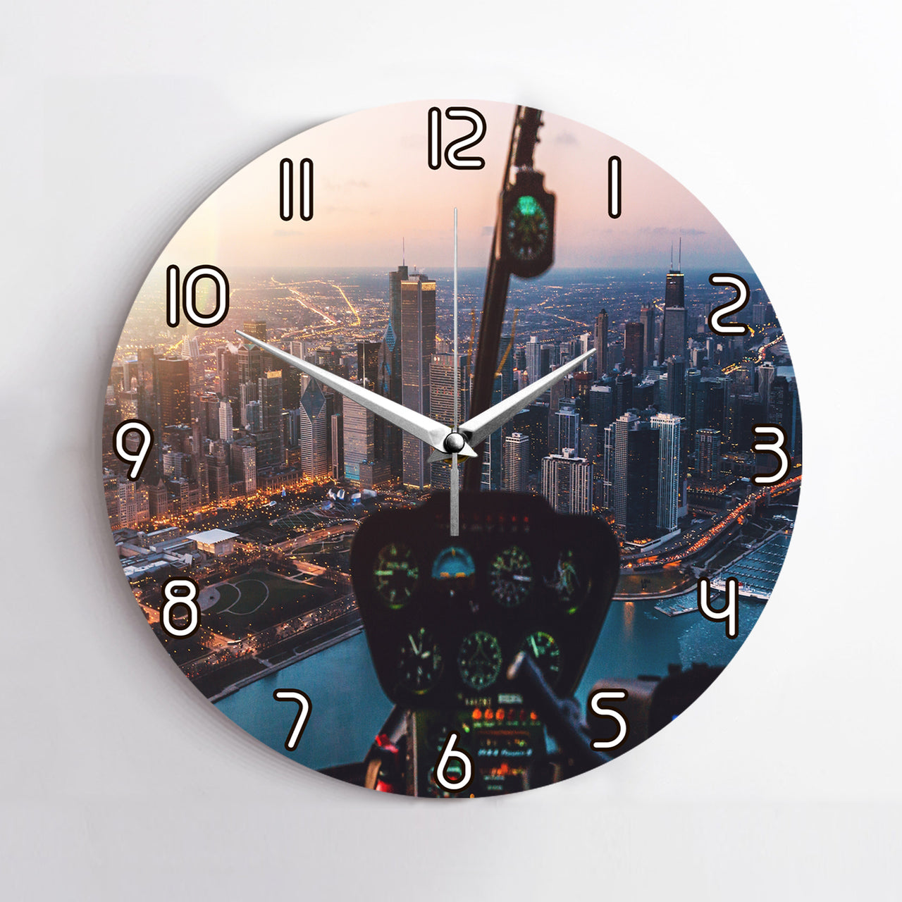 Amazing City View from Helicopter Cockpit Printed Wall Clocks