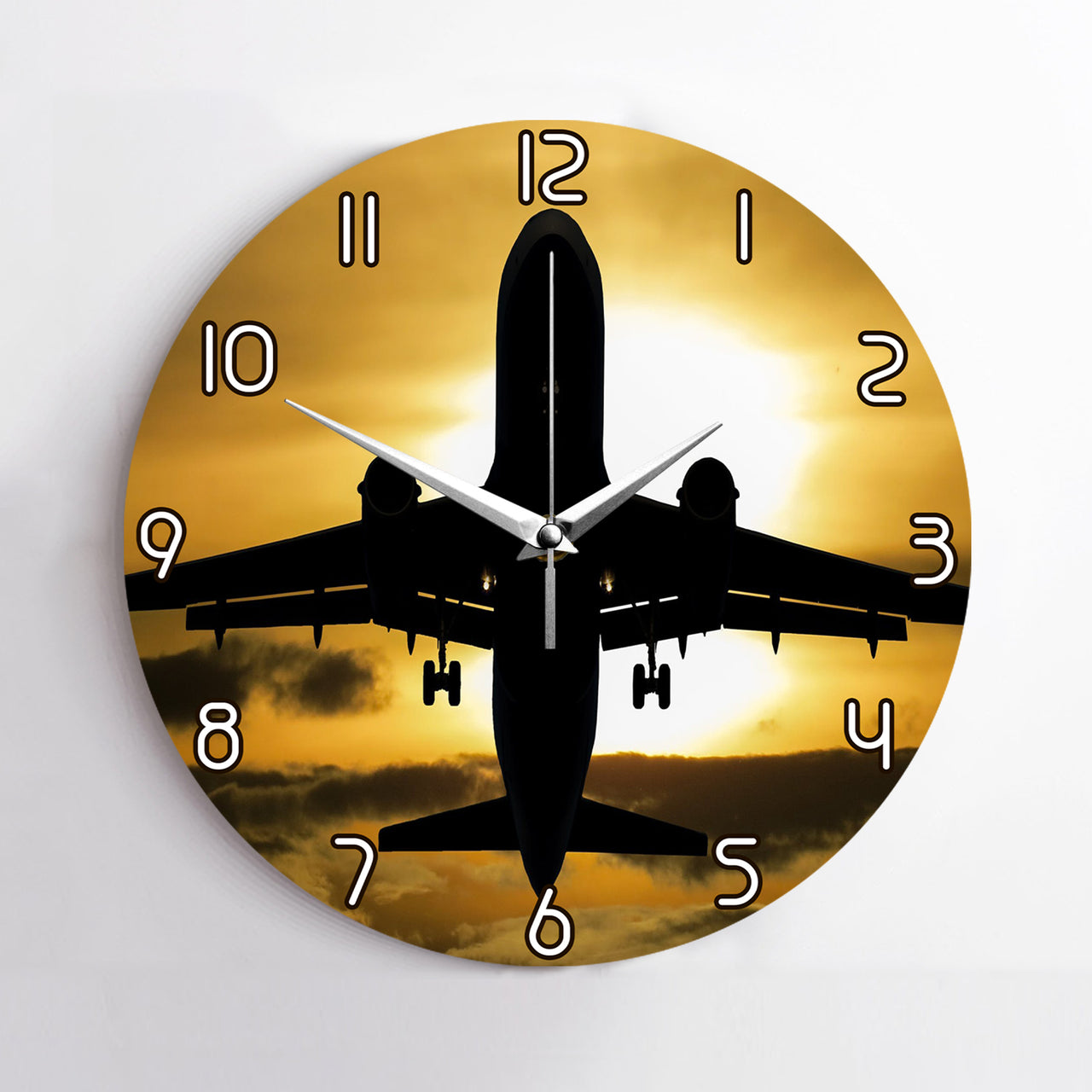 Departing Passenger Jet During Sunset Printed Wall Clocks