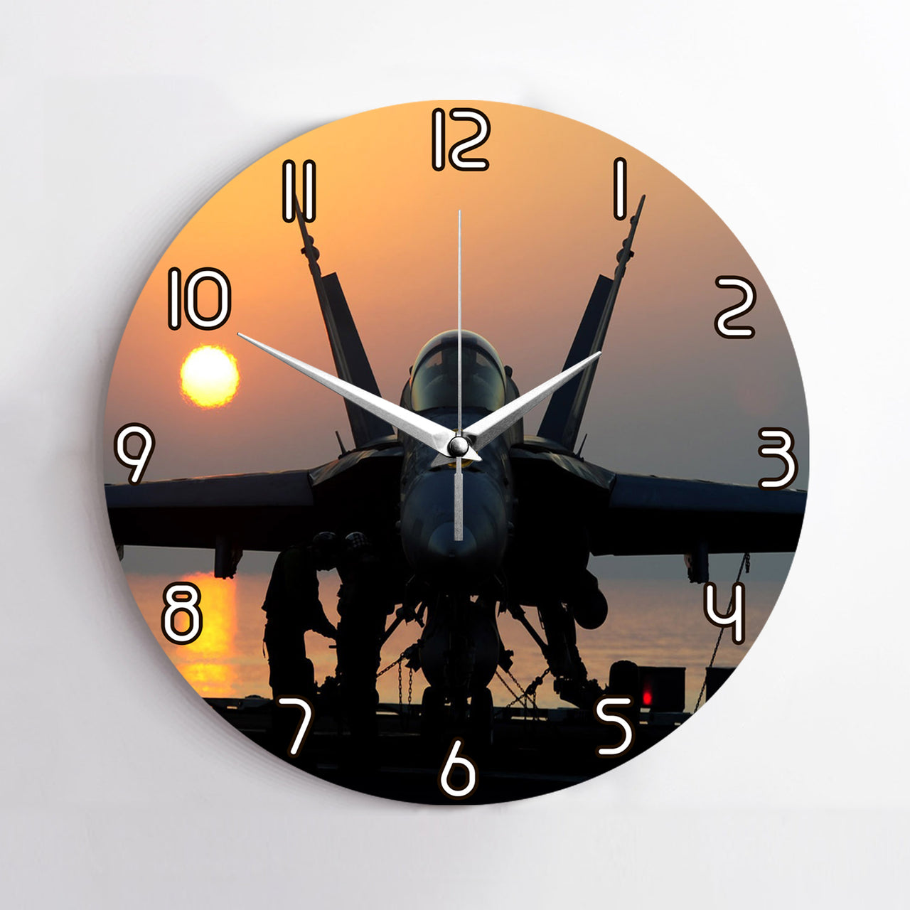 Military Jet During Sunset Printed Wall Clocks
