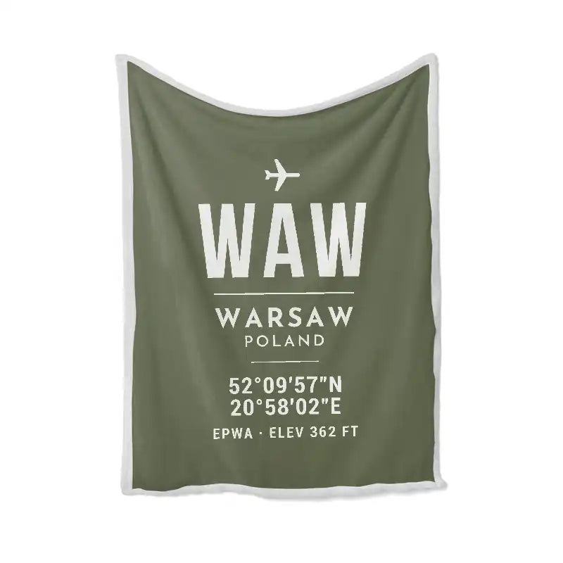 Warsaw Chopin Airport (WAW) Bedding Sets & Blankets - Blanket - ID Tag - Green Army