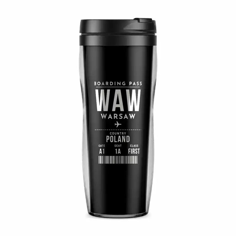 Warsaw Chopin Airport (WAW) Travel Mugs - Boarding Pass - Plastic (No Holder) - Black