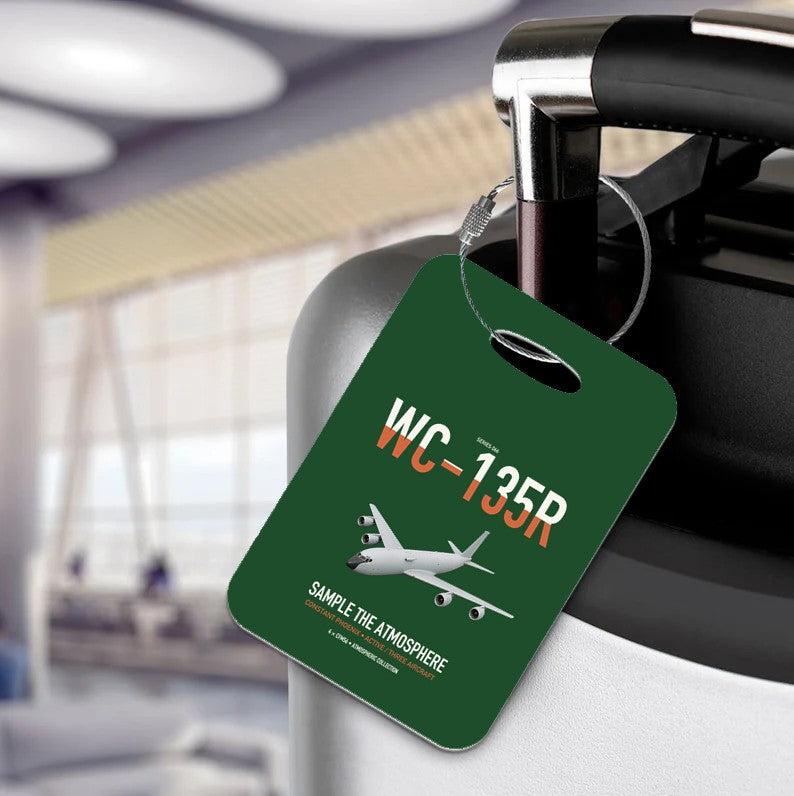WC-135R Constant Phoenix design on dark green acrylic luggage tags, double-side print