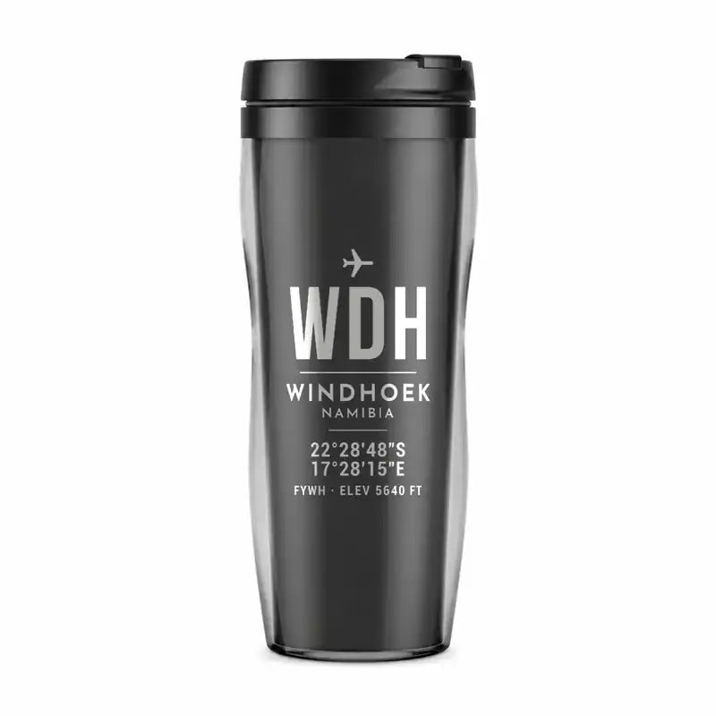 Hosea Kutako International Airport (WDH) Travel Mugs - ID Tag - Plastic (No Holder) - Gray