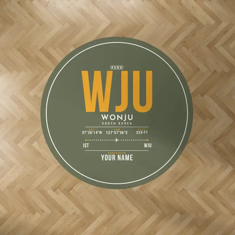 Wonju Airport (WJU) Carpets - Carpet Round - ID Tag + Name - Green Army