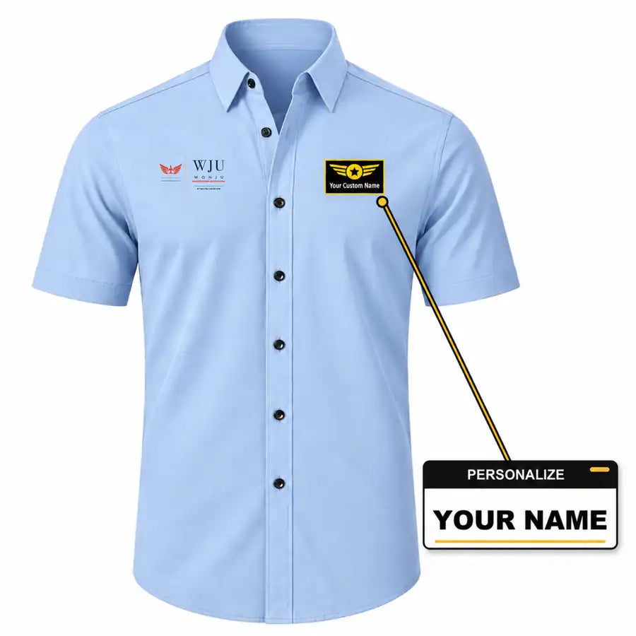 Wonju Airport (WJU) Shirts - Short Sleeve Shirt - Front - Light Blue + NAME