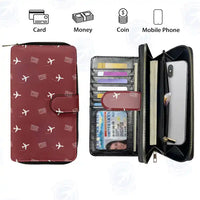 Thumbnail for Wonju Airport (WJU) Leather Wallets - Zip Long Wallet - Pattern - Dark Red