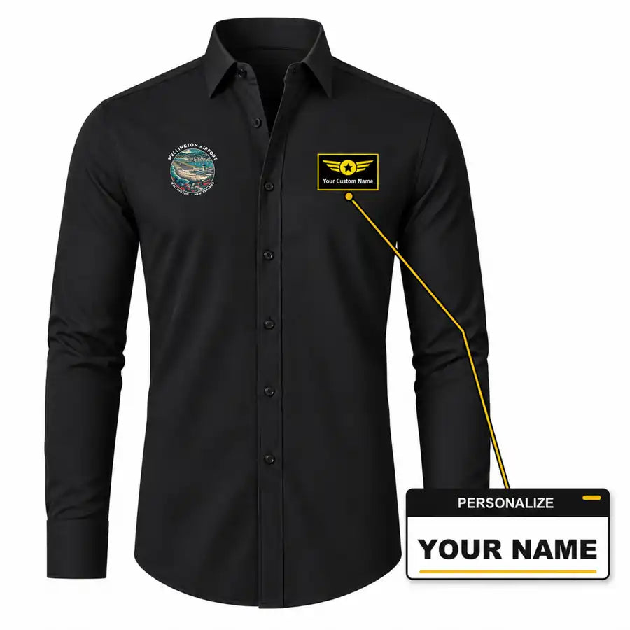 Wellington International Airport (WLG) Shirts - Long Sleeve Shirt - Badge - Black + NAME