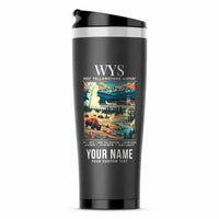 Thumbnail for West Yellowstone Airport (WYS) Travel Mugs - Poster + Name - Stainless Steel (No Holder) - Gray