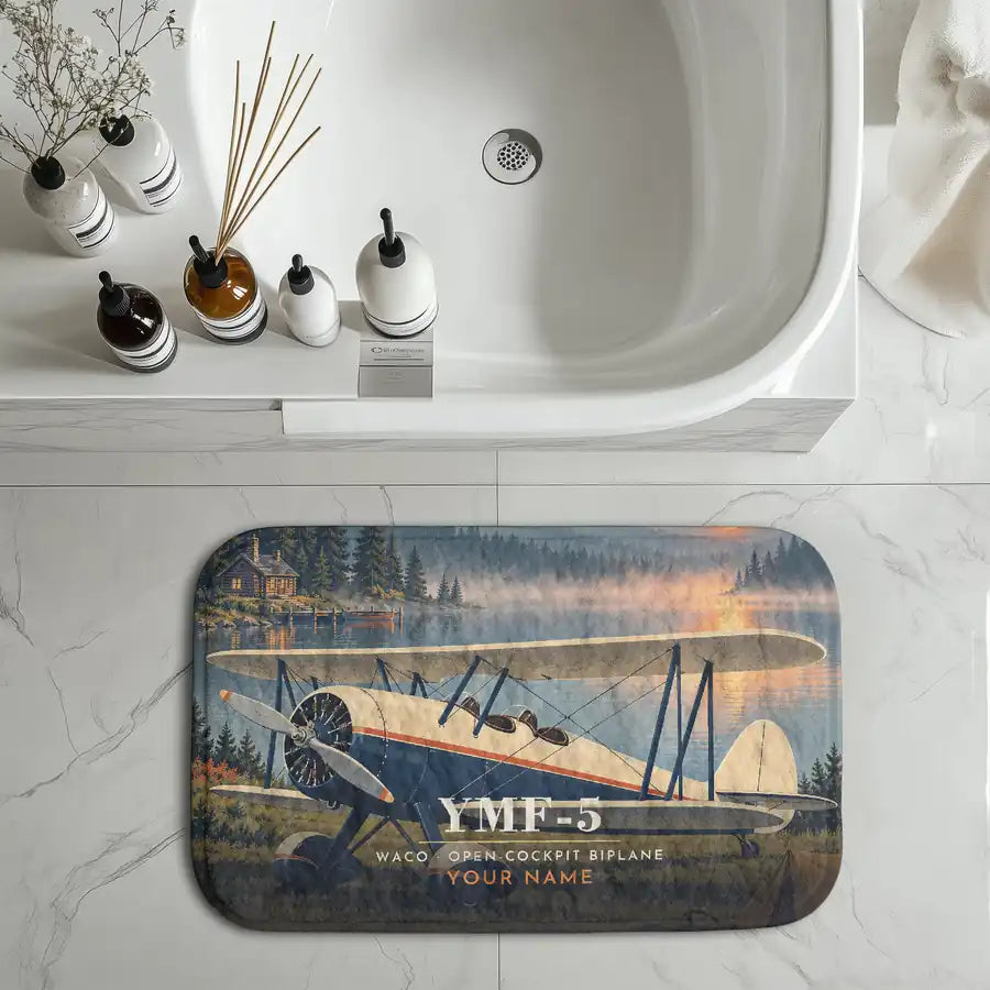 Waco YMF-5 - 3D + Name - Bath Mat